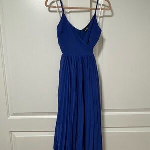 Lulu's Blue Pleated Wrap Midi Dress
